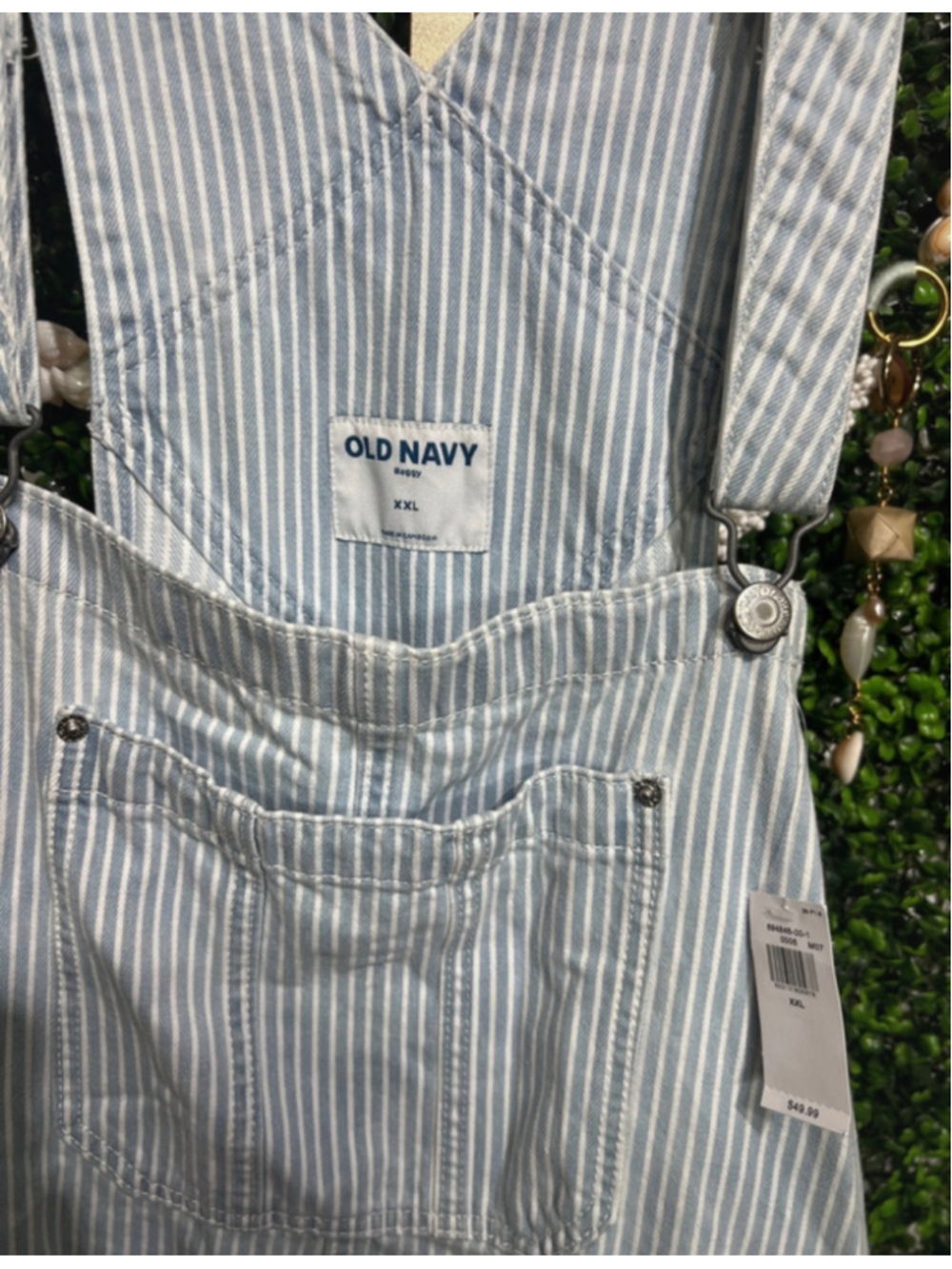 Women's Old Navy Striped Denim Overalls Jumper Jumpsuit Blue White Size XXL 2XL - Picture 2 of 6